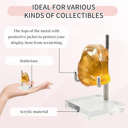 4 PCS Adjustable Metal Arm Rock Display Stand, Acrylic Crystal Holder | Clear Crystal Display Stands with Acrylic Base, for Geodes Mineral Agate and Small Collectibles, 2 x 2 x 3.5 Inch