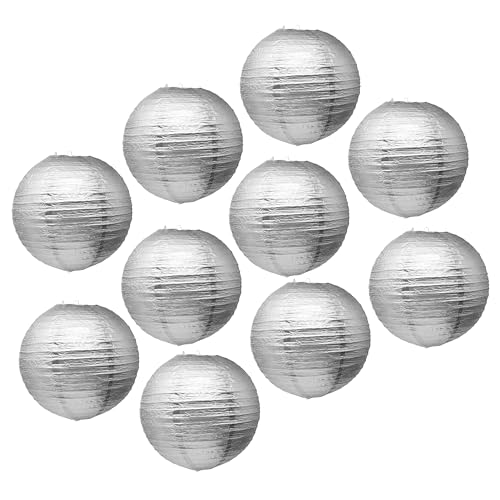 Mudra Crafts Silver Paper Lanterns Wedding Party Decorations - 12 in 10 Round Hanging Ceiling Lanterns, 10 Pack, Decorative Lamp Shades - color: Silver, size: 12 Inches