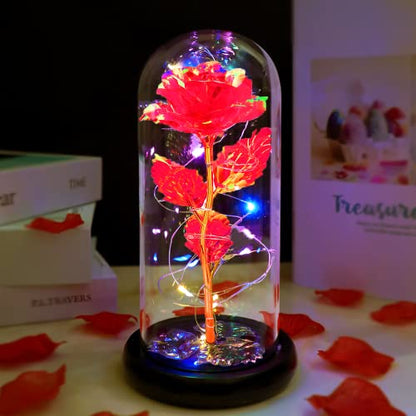 Fvawe Birthday Gifts for Women,Rose Glass Flowers Gifts for Mom,Galaxy Crystal Light Up Rose in A Glass Dome,Presents Girlfriend Wife Sister Grandma Her Anniversary Valentines Mothers Day, Red - color: Red Colorful