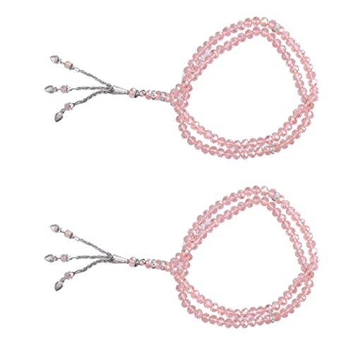2Pcs Muslim Prayer Beads, 99 Beads Mihrab Separators Count Exquisite Design Tasbih Prayer Beads for Hand Bag, Wood Tasbih Prayer Beads Islamic Prayer Beads() - color: Pink
