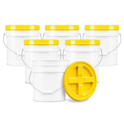 3.5 Gallon Bucket, Food-Grade w/Lid, BPA-Free, Yellow,6 Pack | Airtight Gamma Seal Screw-On Lid, Heavy-Duty 90 Mil HDPE Plastic, Food Safe and Durable Container, Bulk Storage, Made in USA - color: Yellow, size: 6 Packs
