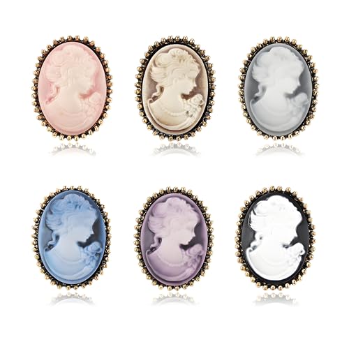 MALOYANVE 6 Pcs Vintage Queen's Cameo Brooch Pins for Women Antique Crystal Oval Lady Portrait Victorian Style Scarf Lapel Pin Corsage Clothes Accessories Party Banquet Jewelry Gifts - color: Colorful-A