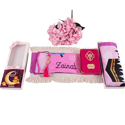 IEF Personalized Eid Gifts Prayer Mat, Birthday Gifts Quran Prayer Beads Set, Anniversary Gift Chenille Prayer Rug Pearl Prayer Beads Arabic Quran for Girls (Girl, Model-3) - color: Model-3
