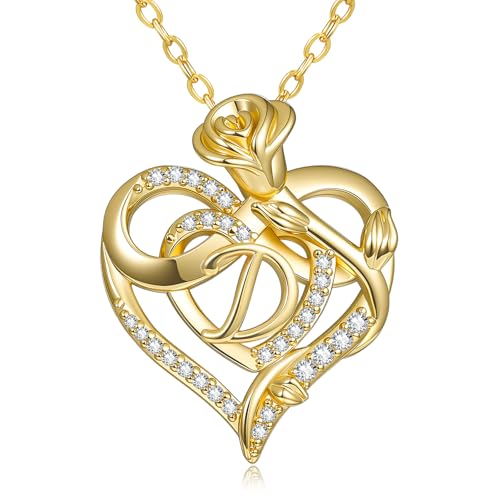 14k Gold Plated Heart Initial Necklaces for Women - style: Letter D