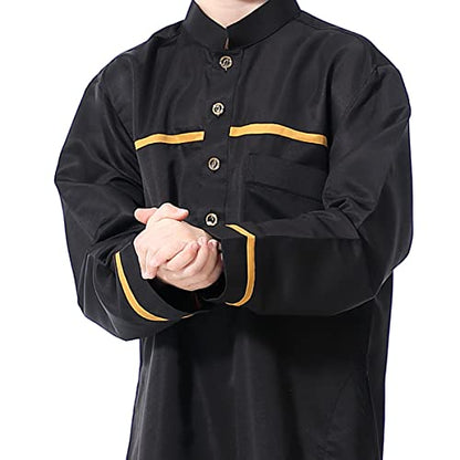 IDOPIP Kids Boys Muslim Thobe Islamic Arabic Kaftan Robe Loose Middle East Prayer Thobes Dress Modest Clothes with Pockets - color: Black, size: 5-6 Years