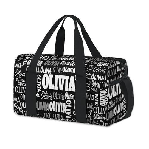 Custom Gym Dance Bag Full Names, Personalized Black Sports Bag | for Teens Waterproof Weekender Carry Practice Travel Tote - color: Black