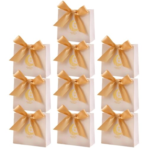 10pcs Eid Gift Bags Ramadan Snack Bags Candy Box with Gold Ribbon, Reusable Eid Mubarak Bags for Festive Party Wrapping - color: Style1