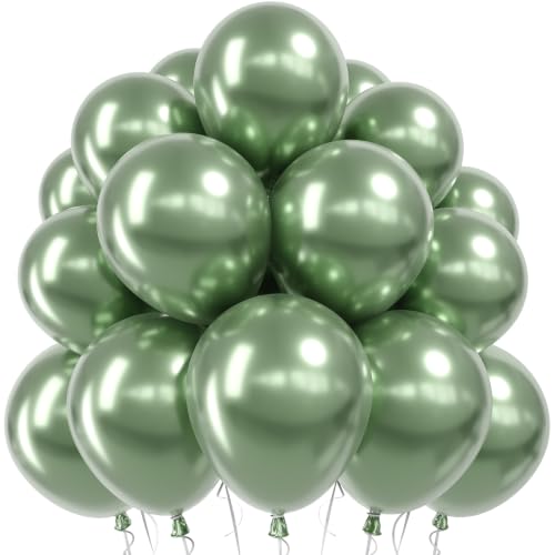 Jobkoo Metallic Green Balloons, 12 Inch Chrome Dark Green Latex Balloon - color: 05-green-21