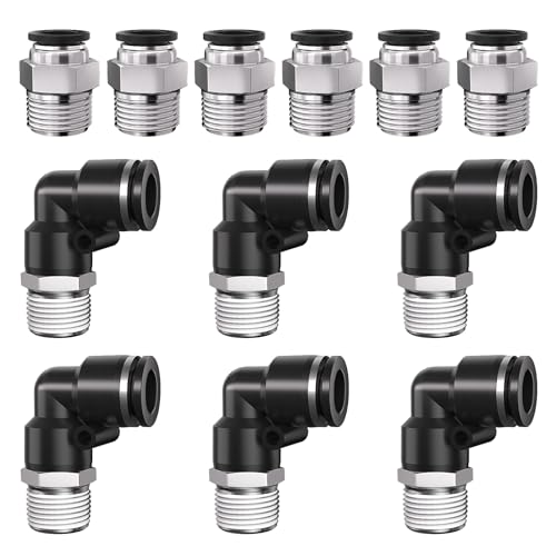 1/2 Push to Connect Fittings npt Thread to 3/8 Air Line quick | Pneumatic Tubing Hose 3/8 OD Tube to 1/2 npt, Male Elbow 90 Degree Straight Coupler - size: 3/8"OD x 1/2"NPT
