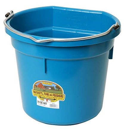 Little Giant Plastic Animal Feed Bucket (Teal) Flat Back Plastic Feed Bucket with Metal Handle (20 Quarts / 5 Gallons) (Item No. P20FBTEAL6) | All-Purpose Heavy-Duty Bucket for Livestock Feed, Household Cleaning & Yard Work