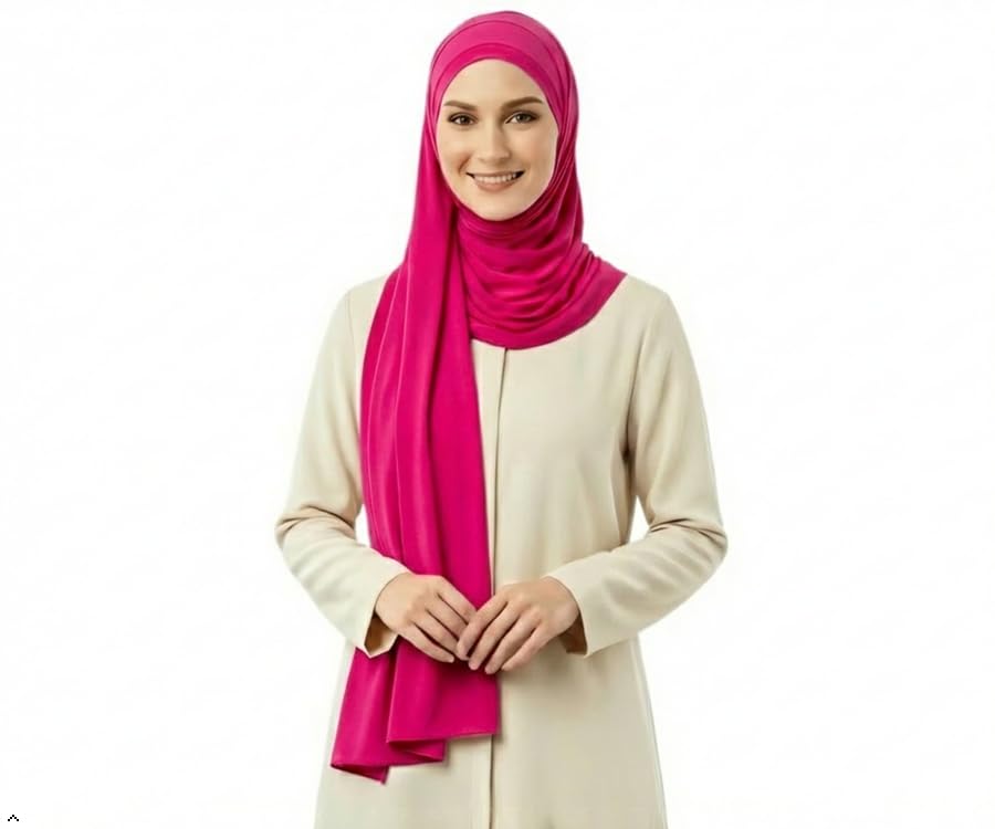 Cotton Modal Jersey Hijab with Matching Undercap, Women's Casual Style, 180cm × 70cm - color: Shocking Pink