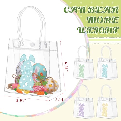 Aliceset 24pcs Happy Easter Gift Bags Bulk - Easter Clear PVC Bunny Gift Bags with Handle Reusable Candy Party Favor Totes for Snack Candy Treat Party Favor (Rabbit, 6.31"x 5.91"x 3.15") - style: Rabbit