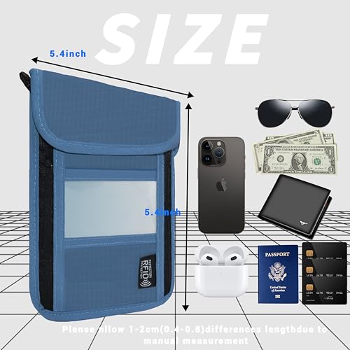 Travel Neck Wallet with RFID Blocking – Passport Holder Organizer Neck Pouch – Portable Easy to Conceal Travel Pouch (PVC Dark Blue) - color: PVC Dark Blue