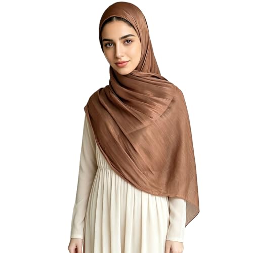 Women Premium Hijab Head Scarf Lightweight Shimmer Scarves Crepe Wedding Shawls and Wraps for Evening Dresses Shiny - color: Brown 9#
