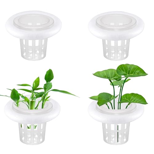 4 PCS Floating Aquarium Plant Holder with White Foam Floating Ring | Aquarium Planting Baskets , Fish Tank Hydroponic Basket for Aquatic Plant Cultivation and Landscaping Decorations