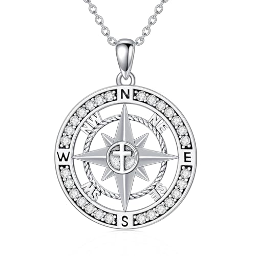 Graduation Gifts for Women 925 Sterling Silver Compass/Graduation/Vet/Cross/Stethoscope Necklace for Women - color: D3-Compass-Cross