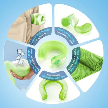 samply Reusable Ice Packs for Neck and Shoulder, Cold Compress, Relief of Pain, Swelling, Sprains, Office Pressure, Wearable Neck Cooler Towels of Cooling Wraps for Hot Weather, Lime Green - color: Lime Green