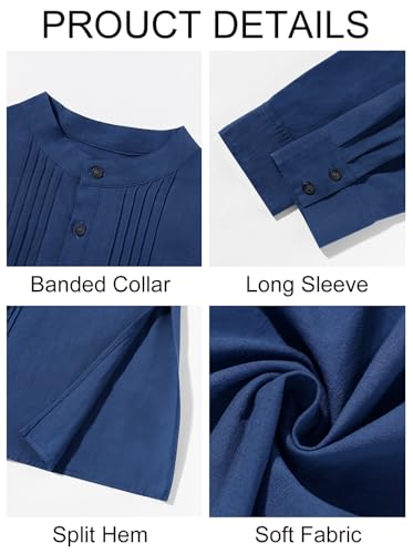 Runcati Mens Kaftan Robe Button Down Long Sleeve Cotton Linen Thobe Casual Muslim Gown Henley Shirt - color: Navy, size: Large