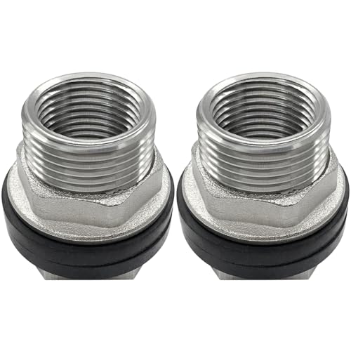 Beduan 1 NPS Male to 3/4 NPT Female Stainless Steel Bulkhead Water Tank Connector Thru-bulk Fitting for Water Tank Barrel(Pack of 2) - size: 3/4 NPT to 1 NPS
