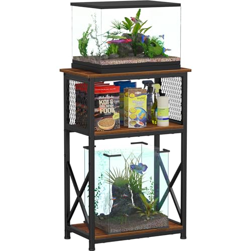 Snughome 10 Gallon Aquarium Stand, 3-Tier Storage Fish Tank Stand 220 lb Top, Fits 5/10 Gallon , Waterproof / Small Space, 20.47" x 11.42" x 30.91", Rustic Brown - color: Rustic Brown