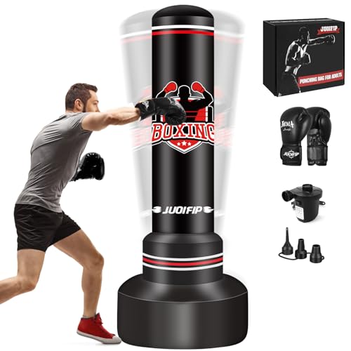 Heavy Punching Bag with Stand Adults Teens,70" Freestanding Boxing Bags Kicking Bag Heavy Bag with Boxing Gloves and Electric Air Pump, Kickboxing Training Equipment Bags Thai Fitness Karate - style: Strong Man PatterrnA1