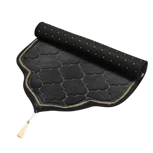 Muslim Prayer Mat, Soft Velvet Janamaz Sajada Carpet for Kids Men Women, Portable Prayer Rug with Tassel - Thick Islamic Prayer Mat Ramadan Eid Gift, Black - color: Black