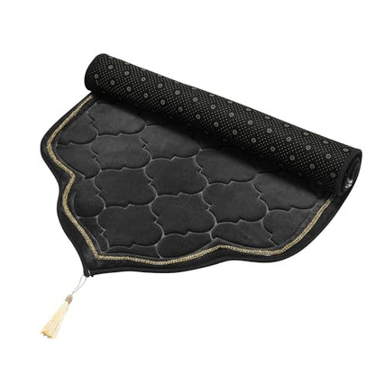 Muslim Prayer Mat, Soft Velvet Janamaz Sajada Carpet for Kids Men Women, Portable Prayer Rug with Tassel - Thick Islamic Prayer Mat Ramadan Eid Gift, Black - color: Black