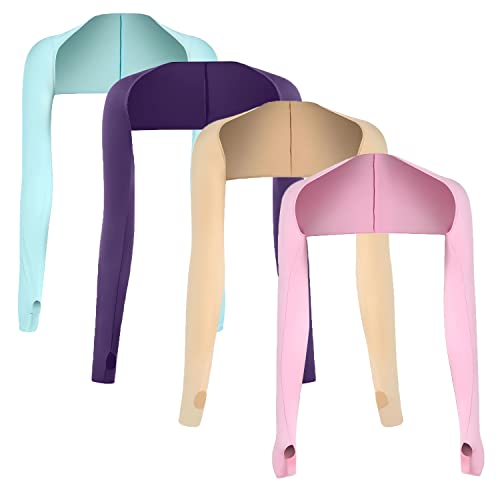 JEONEKID Cooling Shawl Arm Sleeves with Finger Holes for Women Anti-UV Protection, Sun Protection Cooler Shrug for Golf - color: Sky Blue,purple,nude,pink