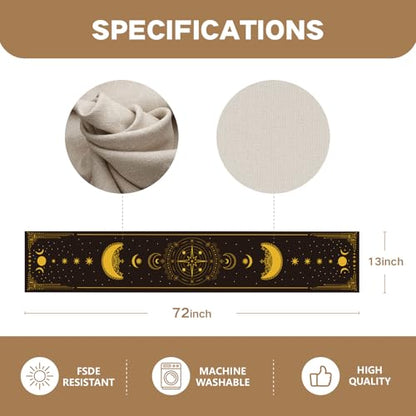 Astrology Moon Magic Table Runner,Mystical Ouija Board Tarot Decor Gothic Line Table Cloth Decorations and Supplies for Home Office Kitchen Dining Party Decor 13x72 Inch (Black Gold Moon 1)