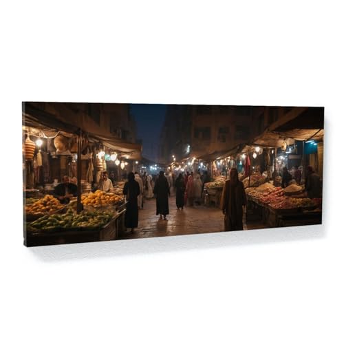Sense Canvas Islamic Night Market Vibrance 77 Canvas Art - Home Decor Wall Art Print Poster Painting Small 20x8 / 0.75" - color: Islamic Night Market Vibrance 77, size: Small 20x8" / 0.75"
