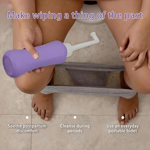 Peri Bottle for Postpartum, Portable Bidet, Perineal Bottle for Postpartum Essential, 17 OZ Upside Down Peri Bottle for Postpartum Recovery, Postpartum Care with Carrying Bag (Purple, L) - size: L