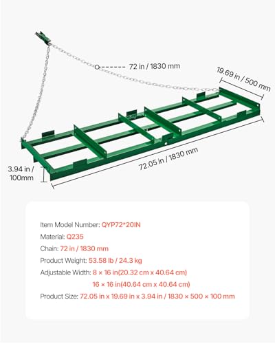 VEVOR Drag Harrow, 6 ft Heavy Duty Tow Behind Drag Harrow with Adjustable Bars & 72 in Chain, Driveway Grader Landscape Rake for ATV, UTV, Tractor, Mower Tow Behind Yard Lawn Leveling Tool - size: 6 FT- Green