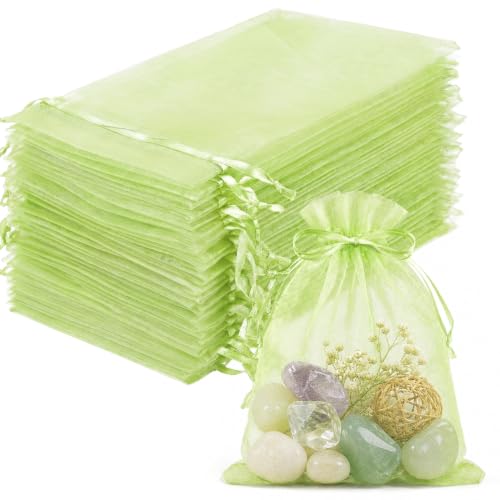 FUNFERY 100PCS Apple Green Sheer Organza Bags 3x4 in, Goodie Bags Bulk - color: Apple Green-3"x4"