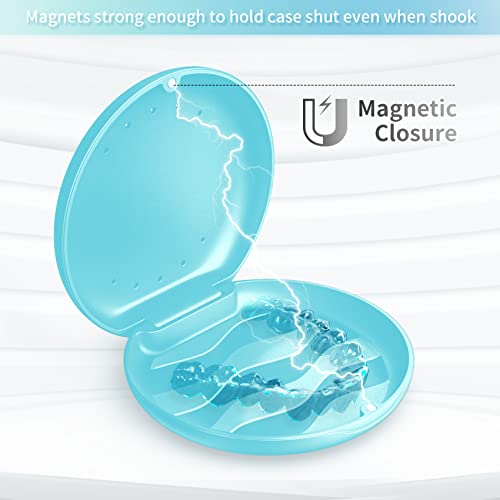 Denture Case Orthodontic Retainer Case with Vent Holes, Annhua Dental Mouthguard Container Aligner Case Slim with Magnetic Closure for Household|Travel|Office - Light Blue - color: Light Blue