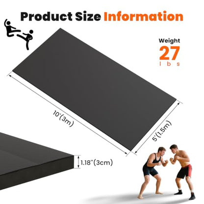 5'x10' Wrestling Mat, 1.2in Thick Roll-Up Jiu Jitsu Home Gym Mat | Waterproof Textured PVC Surface, Easy to Clean & Store, Lightweight & Portable, Ideal for Home Gym, Martial Arts & Stretching - color: Black