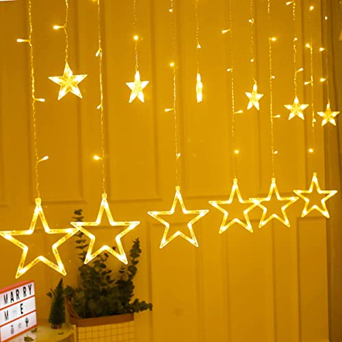 Curtain String Light LED Icicle Light Transparent Strand 8 Modes Waterproof Indoor Outdoor Home Decorative Lights Crescents and Stars (Stars)
