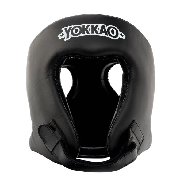 YOKKAO Premium Head Guard | Handmade Genuine Leather Headgear | Ideal for Muay Thai, Boxing, Kickboxing Sparring, Hard Training & Professional Competitions - color: Black Competition, size: Large