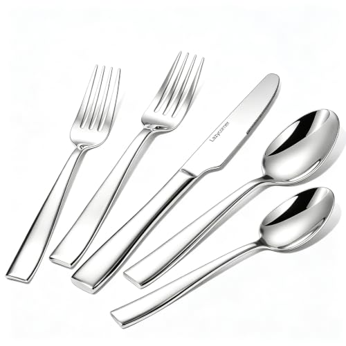 Silverware Set for 6, 30-Piece Premium Stainless Steel Flatware Set, Heavy Duty Cutlery Set with Modern Square Handle, Mirror Polished, Dishwasher Safe, Gift for Wedding Housewarming - size: 30-Pcs