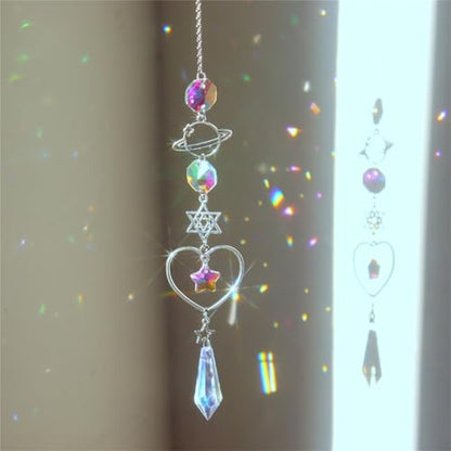 CREATCABIN Crystal Suncatcher Crystal Pendant Rearview Mirror Car Decor Wind Chimes Rainbow David Star Heart Planet Charm Hanging Pendant Ornaments Accessories for Window Balcony Home Garden - style: David Star
