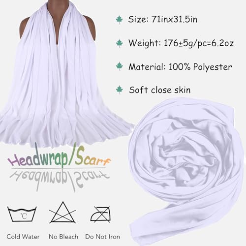 ZRQ 1 Pieces White Stretch Hijab Extra Long Solid Color African Shawl Hair Scarfs Jersey Turban Fashion Head Scarf Soft Head Wraps for Black Women - color: White