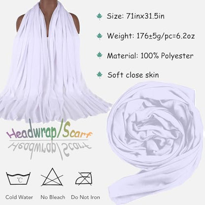 ZRQ 1 Pieces White Stretch Hijab Extra Long Solid Color African Shawl Hair Scarfs Jersey Turban Fashion Head Scarf Soft Head Wraps for Black Women - color: White