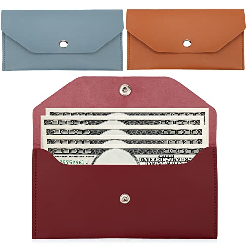 3 Pieces Money Cash Envelopes Bag, Pletpet PU Leather Cash Money Pouch Cash Wallet Envelope Reusable Budget Envelope for Spring Festival Wedding Birthday Graduation Holidays(Blue, Brown, Red) - color: Blue, Brown, Red