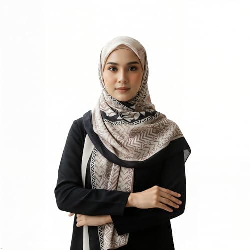 Hijab Modest and Elegant | Beautifully Designed Printed Chiffon Patterns | Muslim Women Head Scarf and Veil - color: Beige - R