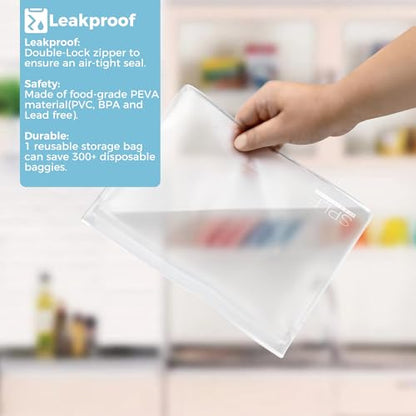 SPLF 8 Pack Dishwasher Safe Reusable Storage Bags (4 Half Gallon Freezer Bags, 4 Quart Sandwich Snack Bags), BPA FREE Stand Up Extra Thick Leakproof Silicone and Plastic Free Zipper Lunch Food Bags | 4 Half Gallon Freezer Bags, 4 Quart Sandwich Snack Bags