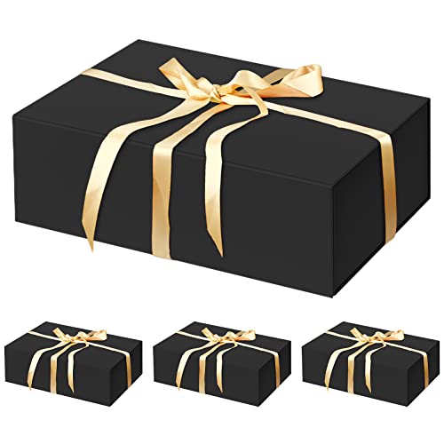 HavrePac 4 Pack Large Gift Boxes 13.8x9x4.3 Inches Luxury Gift Boxes with Lids,Magnetic Closure Gift Box for Present Packaging Box for Mother's Day, Birthdays, Party,Weddings - color: Black, size: 1 count (Pack of 4)