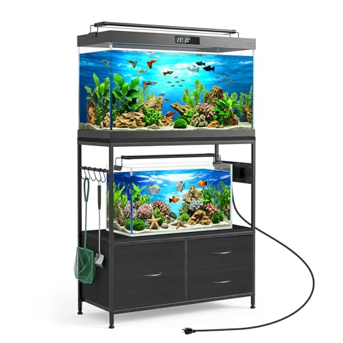Garvee 20-29 Gallon Fish Tank Stand, Metal Double Aquarium Stand with Cabinet, Heavy Duty Reptile Terrarium Stand, for Home Office Fish Tank Shelf, 31.5" l x 15.7" w x 32.5" h, 330LBS Capacity, Black