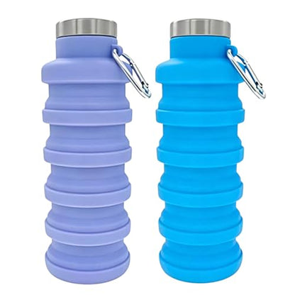 YCT Collapsible Water Bottle 17oz（500ml），Travel Portable Sport Water Bottle，Reusable Silicone Foldable Water Bottles for Gym Camping Hiking (Purple+Blue) - color: Purple+Blue, style: Retractable