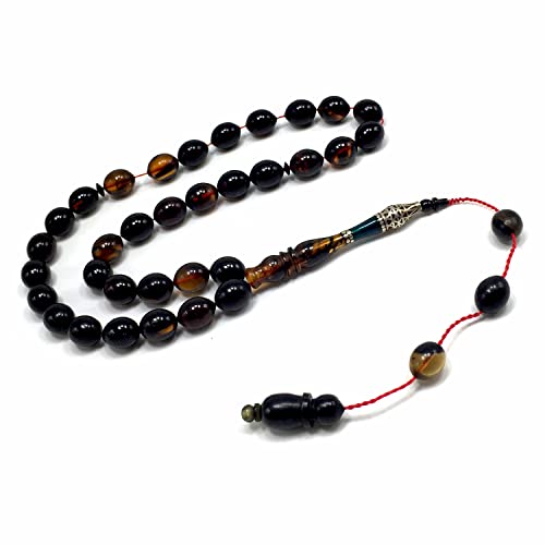 EXCLUSIVE COLLECTION -Handmade Silver Engraved Bakelite Tesbih, Tasbih, Islamic Rosary, Islamic Prayer Beads, Misbaha (9x11 mm 33 Olive Yellow Rice Beads) - color: 9x11 mm 33 Olive Yellow Rice Beads