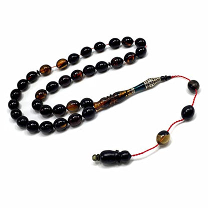 EXCLUSIVE COLLECTION -Handmade Silver Engraved Bakelite Tesbih, Tasbih, Islamic Rosary, Islamic Prayer Beads, Misbaha (9x11 mm 33 Olive Yellow Rice Beads) - color: 9x11 mm 33 Olive Yellow Rice Beads