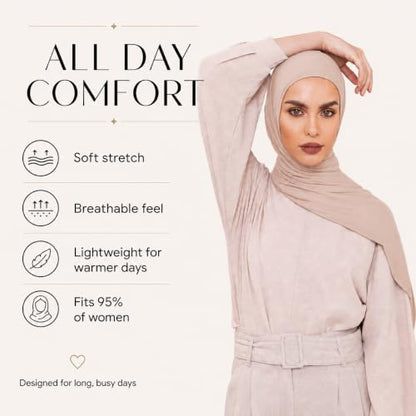 Slip-on Instant Premium Jersey Hijab Head Scarf Wrap for Muslim Women Made in Turkey - color: Vanilla, size: Pack of 1